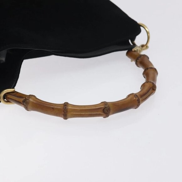 GUCCI Bamboo Hand Bag Suede Leather Black Gold 001 3444 1638 Auth bs27007 - Picture 10 of 14